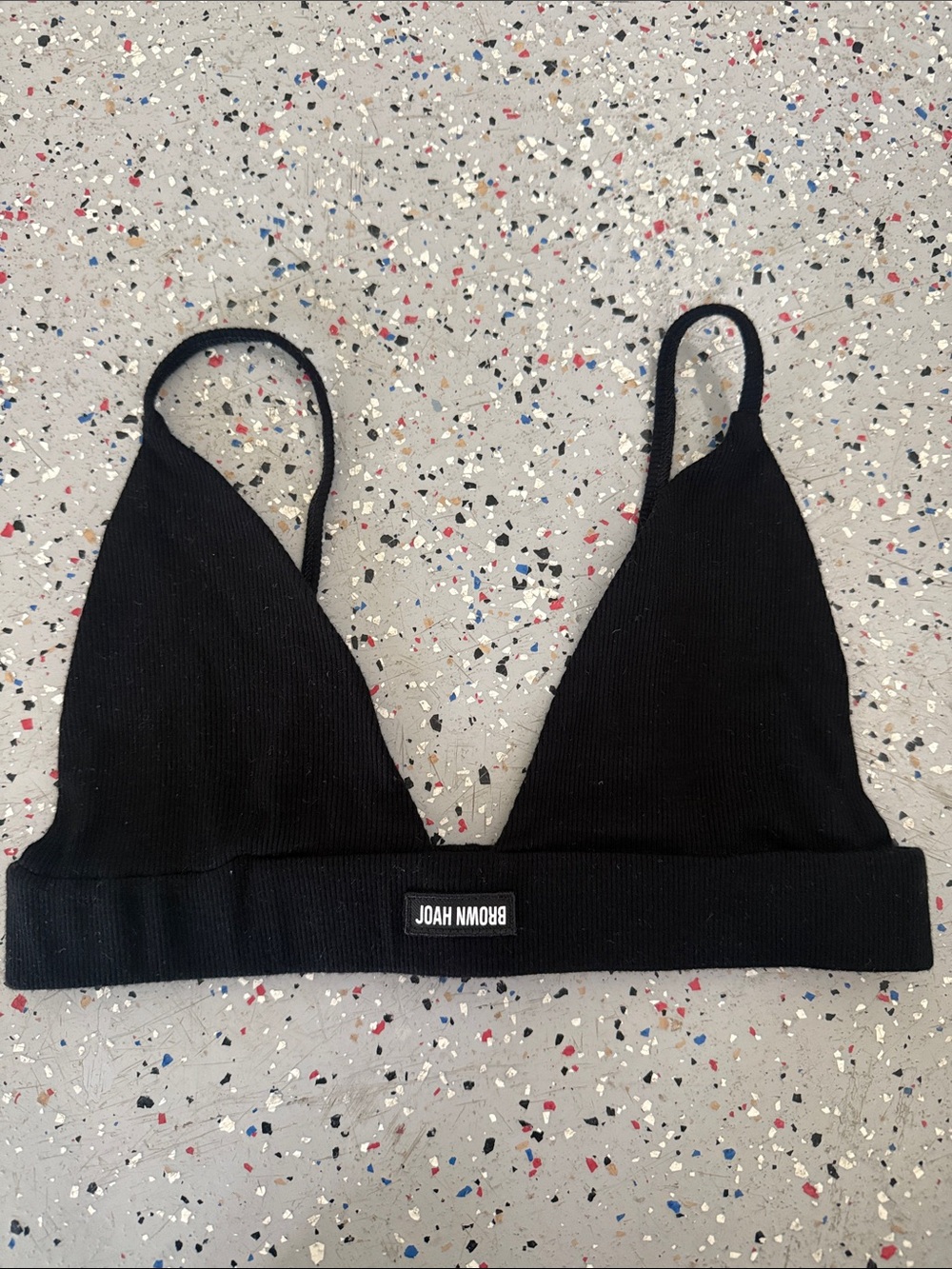 Joah brown Black Ribbed Triangle Bralette